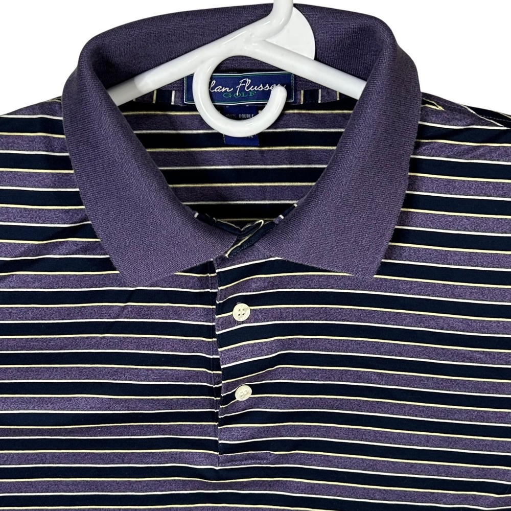 Alan Flusser Golf Polo Shirt Mens Medium Purple Striped Short Sleeve